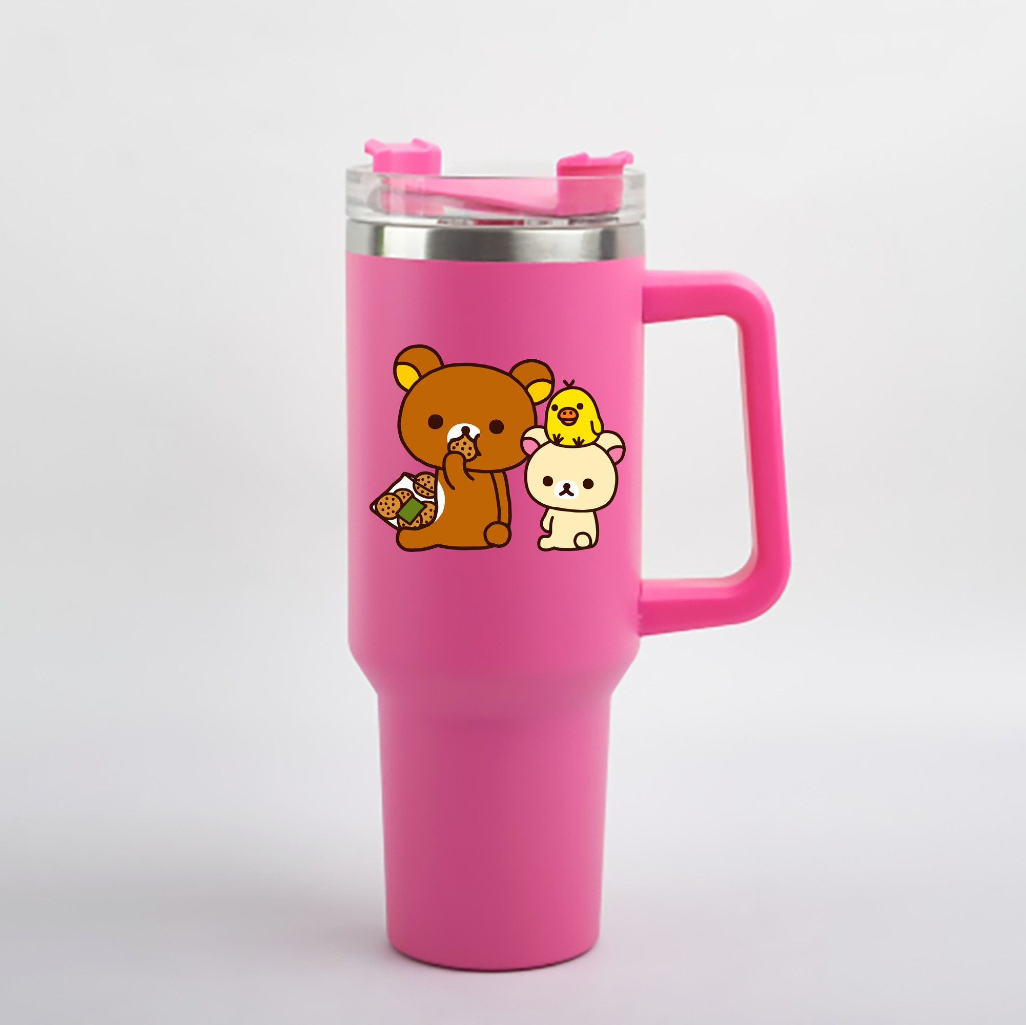 （画像用） リラックマ リラックマ キイロイトリ Rilakkuma Korilakkuma Kiiroitori 1200mL車用タンブラー - クリスタルステッカー（プラスチックストロー付き）